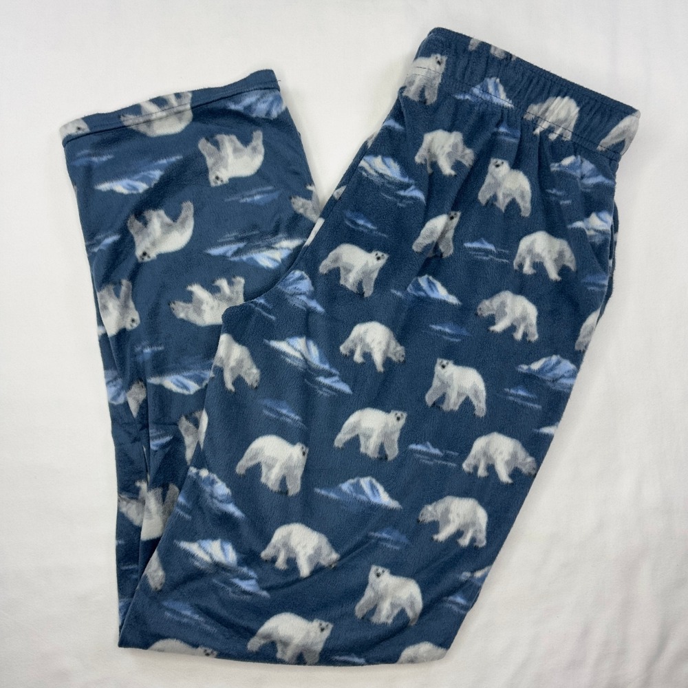 Cuddl‎ Duds Fleece Pajama Pants Mens Large Elastic Waist Pockets Polar Bears